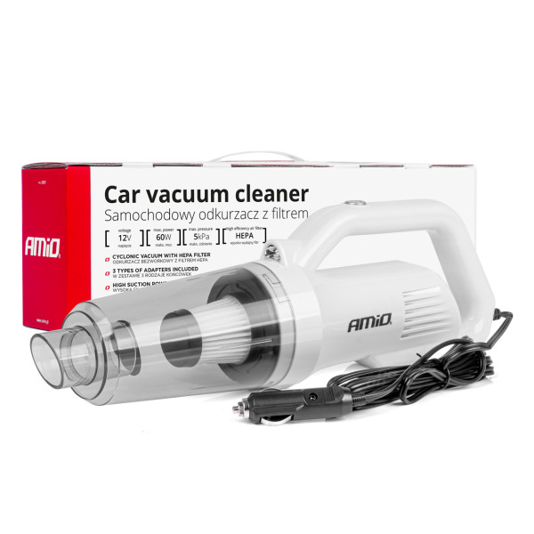 Car vacuum cleaner 12 V, 60 W, with HEPA filter, 5kPa AMIO-03691 Car vacuum cleaner 12 V, 60 W, with HEPA filter, 5kPa AMIO-03691