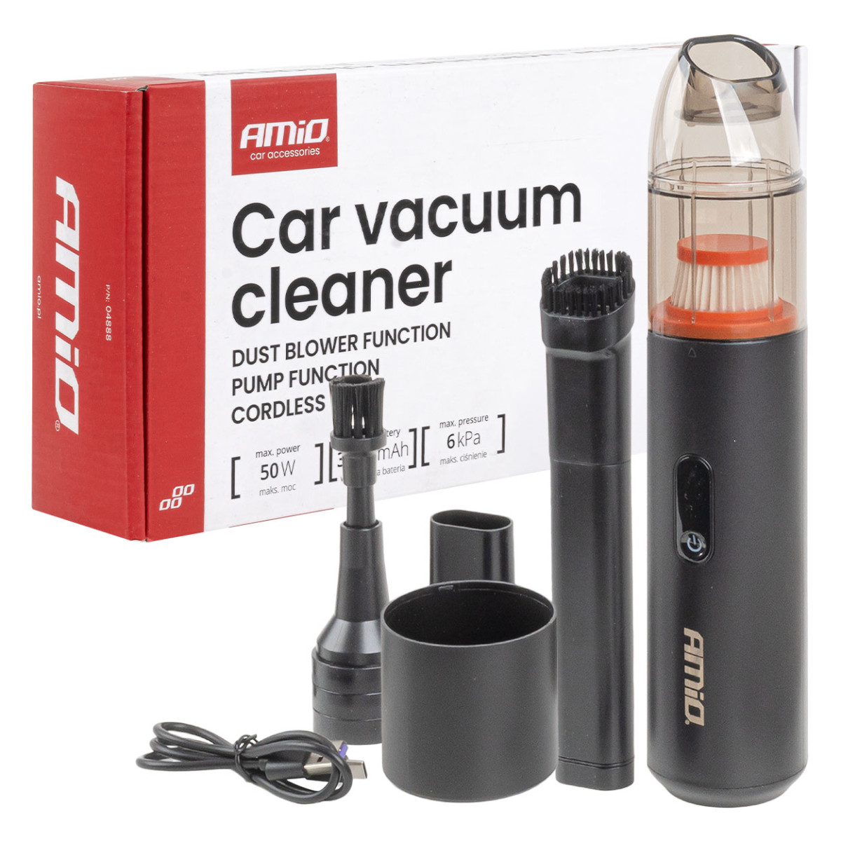 Cordless car vacuum cleaner 6 kPa, 50W, 150 ml AMIO-04888