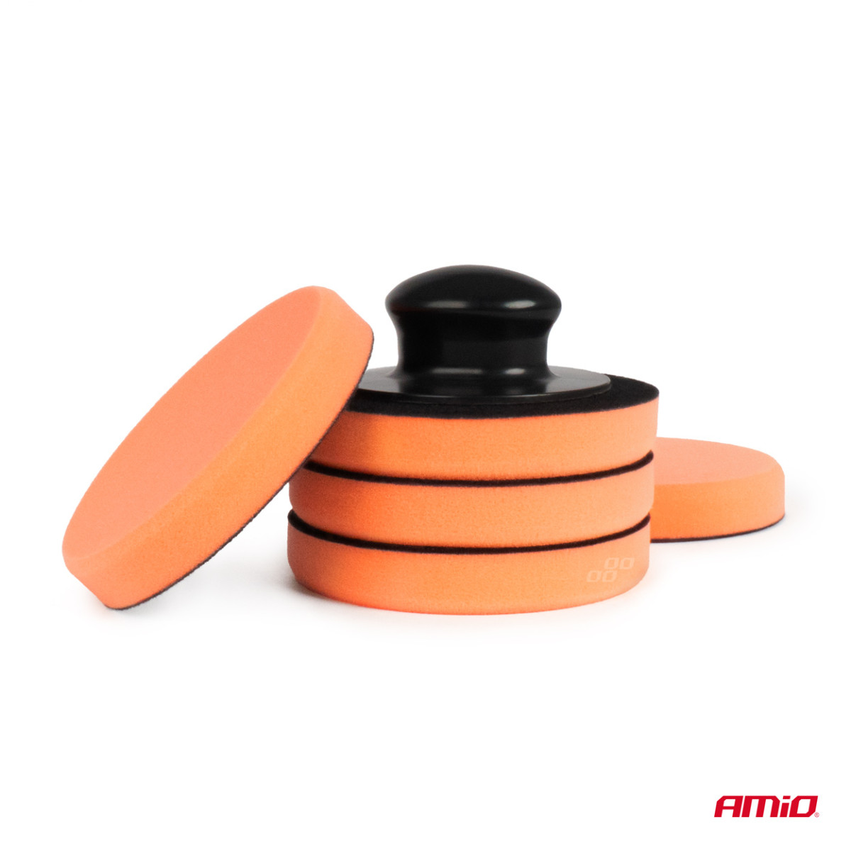 Car wax/polishing pad set with handle, 125 mm, 5 pcs., AMIO-02903