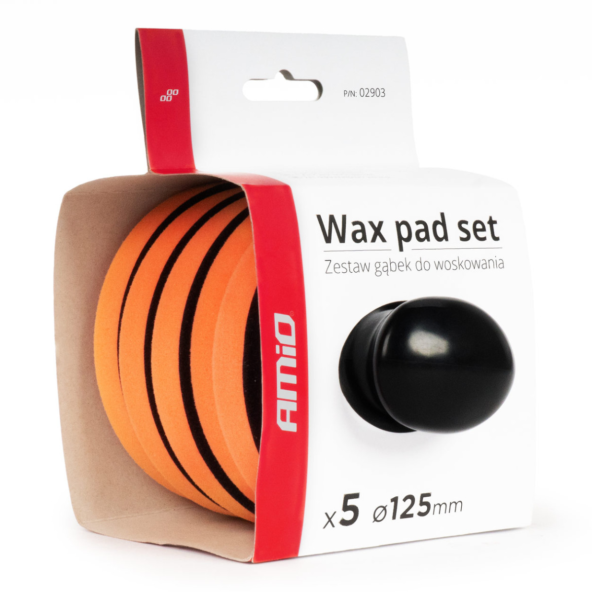 Car wax/polishing pad set with handle, 125 mm, 5 pcs., AMIO-02903