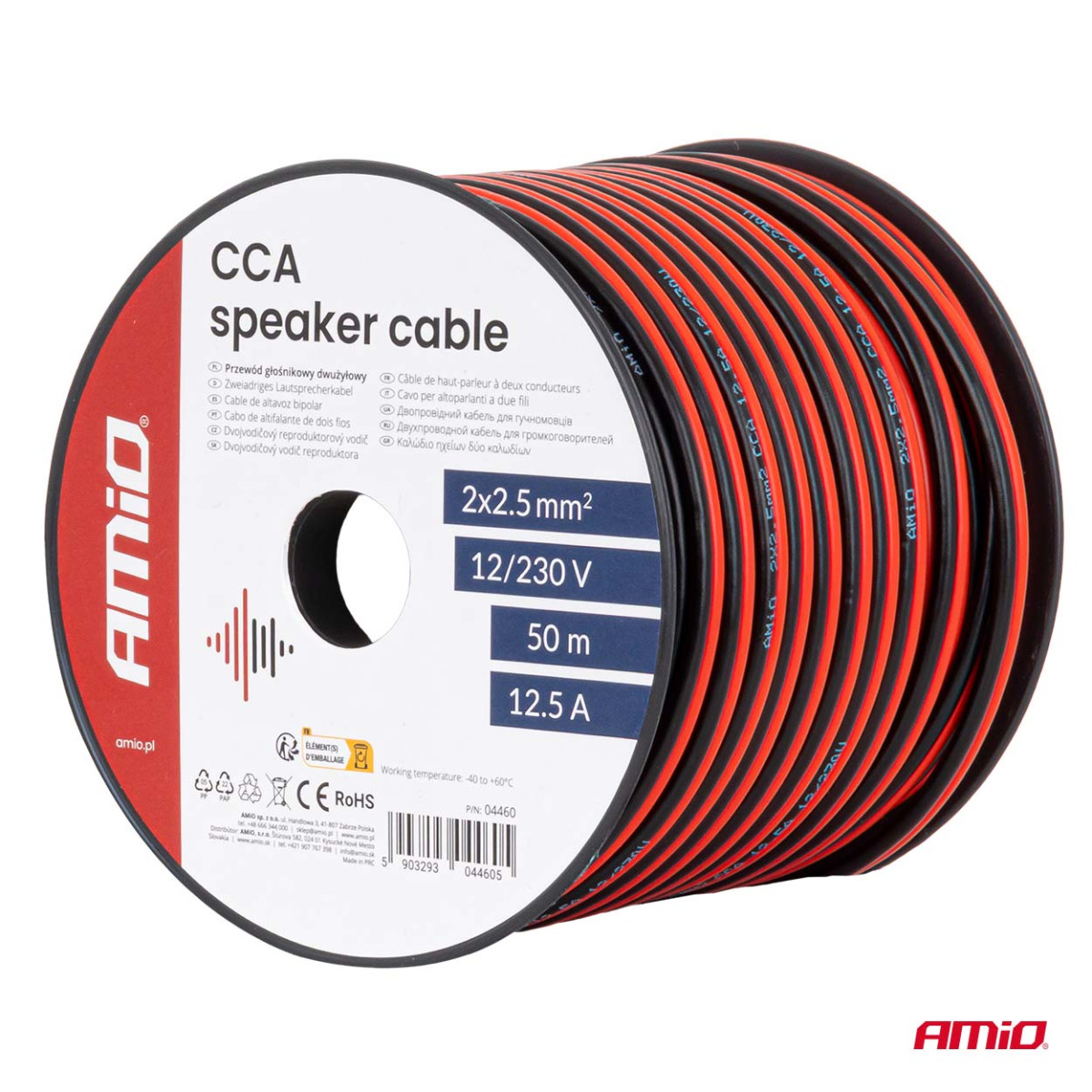 Two-core CCA cable, 2x2.5mm² 50m 12.5A AMIO-04460