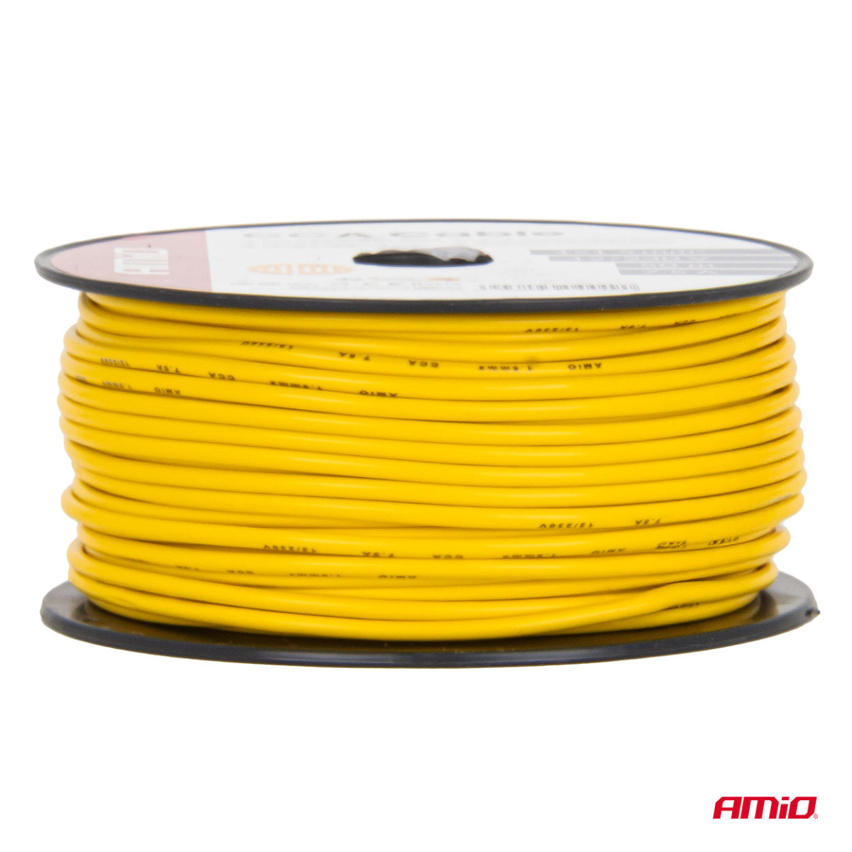 Single core CCA cable, yellow, 1x1.5mm² 50m 7.5A 12/230V AMIO-04449