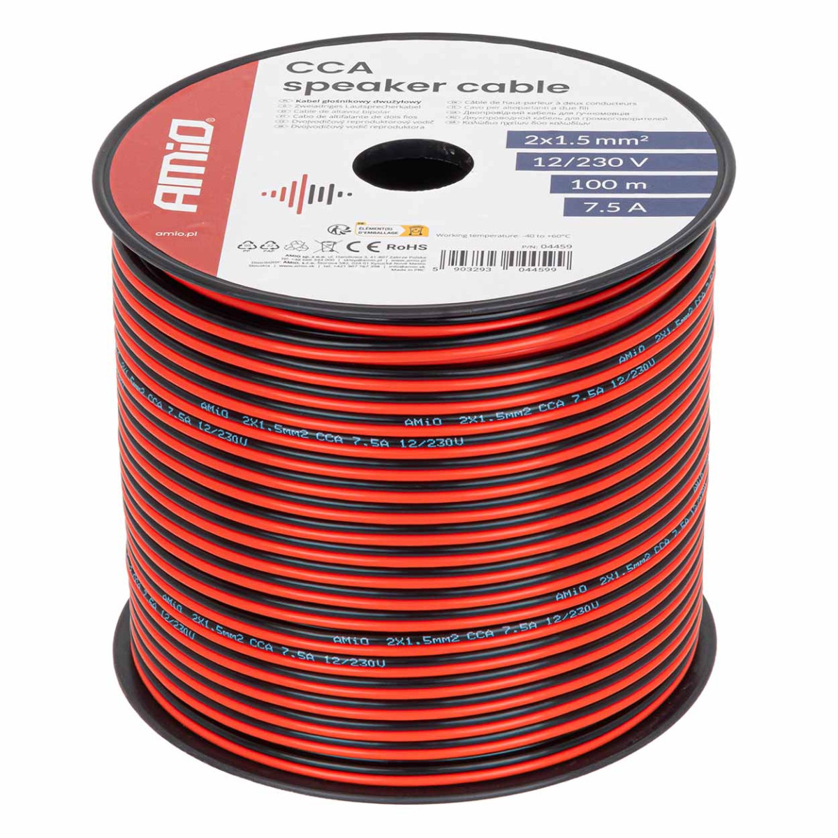 Two-core CCA cable, 2x1.5mm² 100m 7.5A AMIO-04459