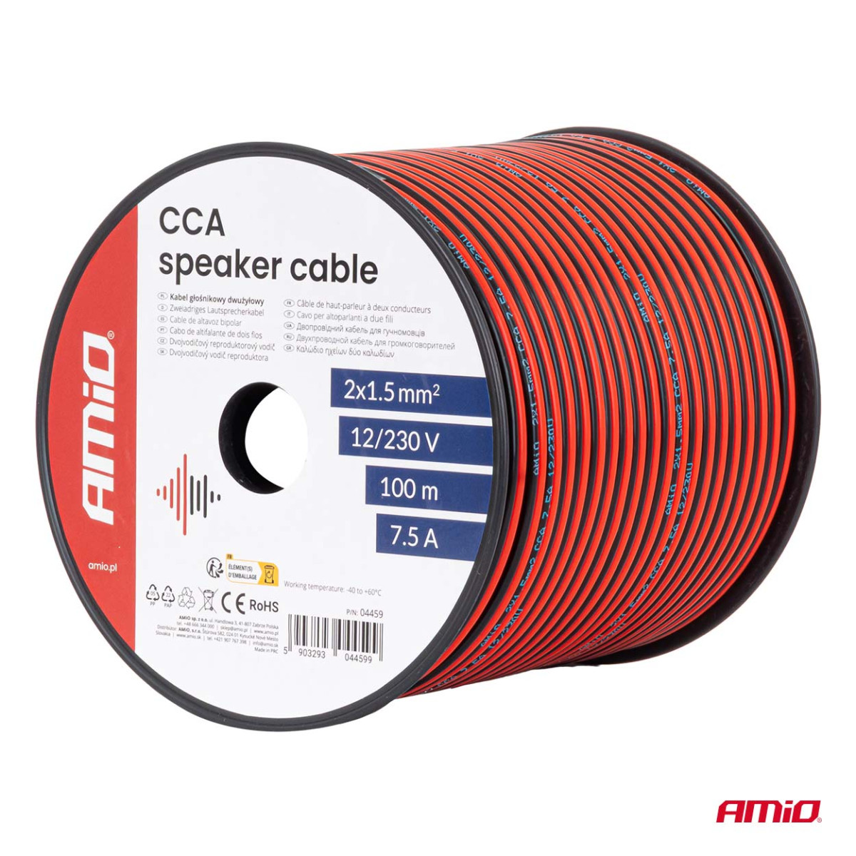 Two-core CCA cable, 2x1.5mm² 100m 7.5A AMIO-04459