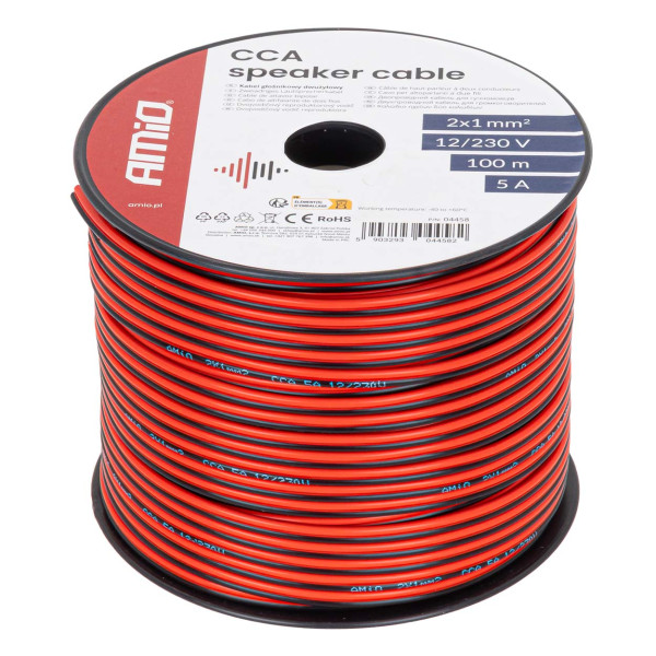 Two-core CCA cable, 2x1mm² 100m 5A AMIO-04458