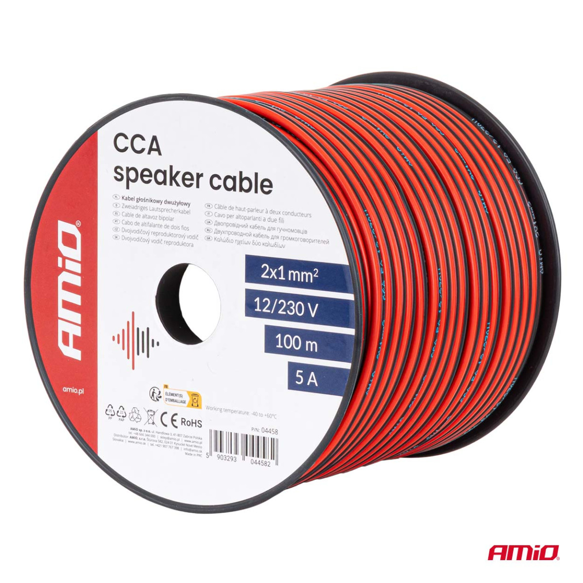 Two-core CCA cable, 2x1mm² 100m 5A AMIO-04458