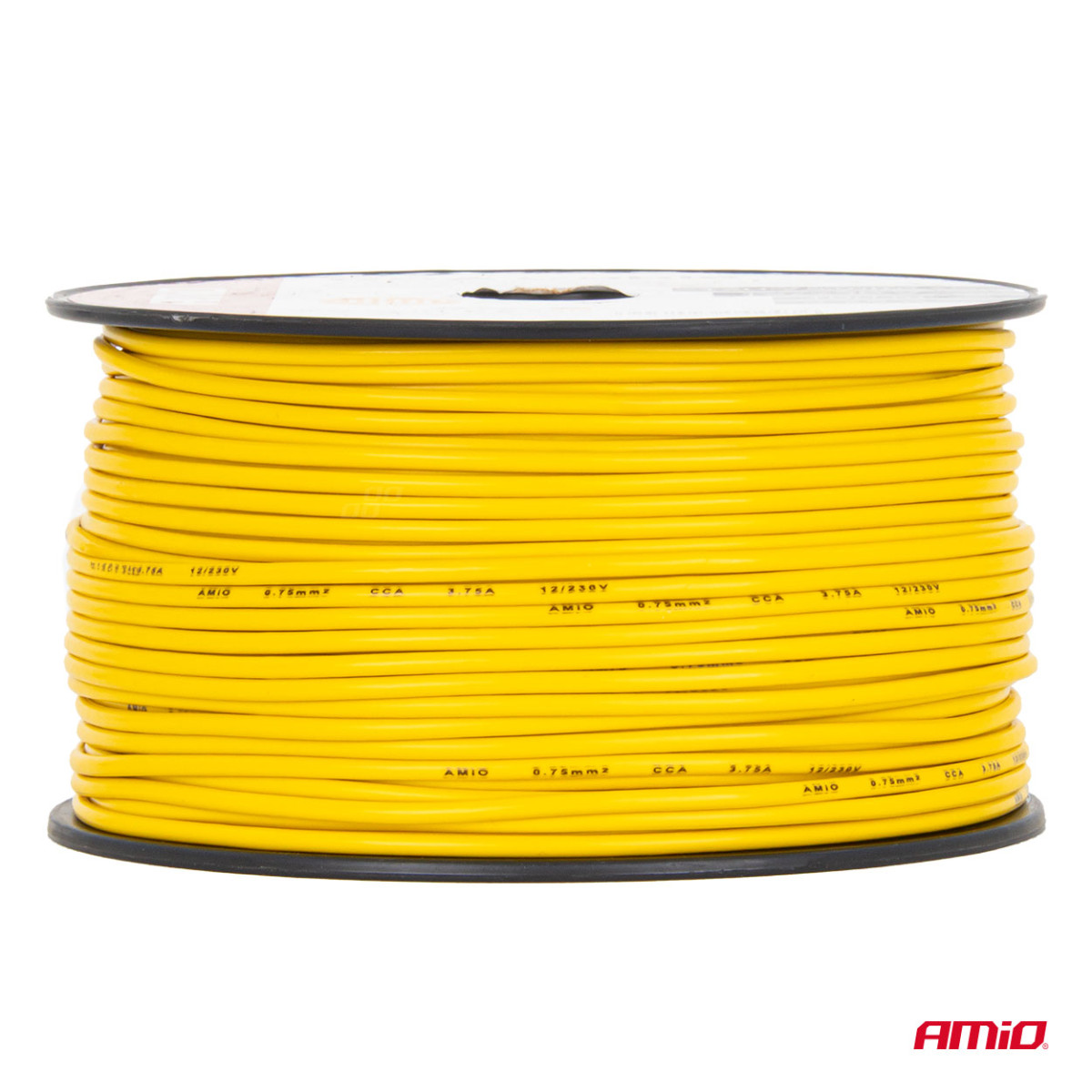 Single core CCA cable, yellow, 1x0.75mm² 100m 3.75A 12/230V AMIO-04447