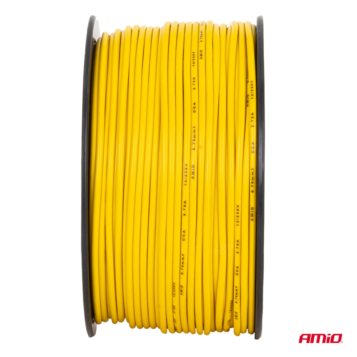 Single core CCA cable, yellow, 1x0.75mm² 100m 3.75A 12/230V AMIO-04447