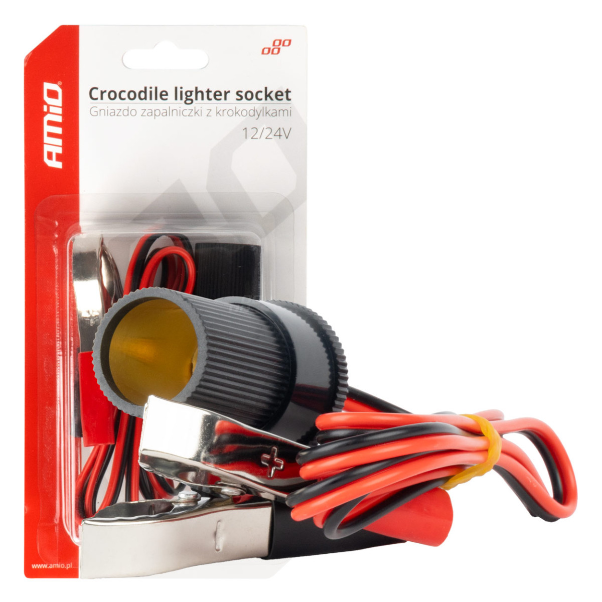 Car power socket adapter with crocodile clips 12/24V 100 cm, AMIO-03804
