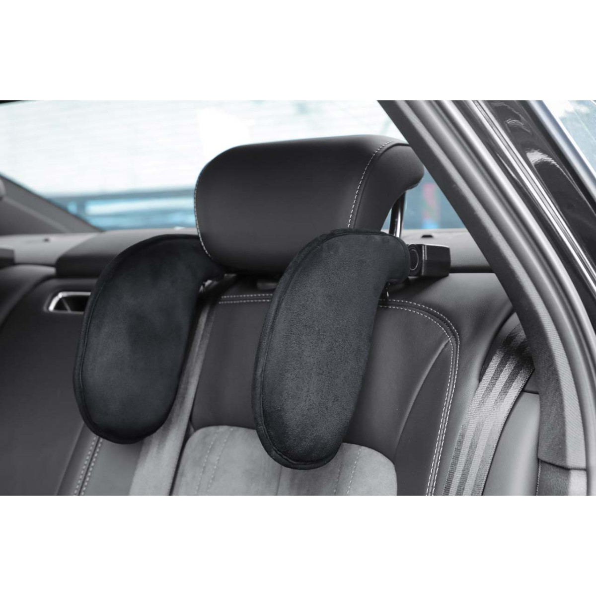 Car sleep headrest, black, made of fabric AMIO-02558