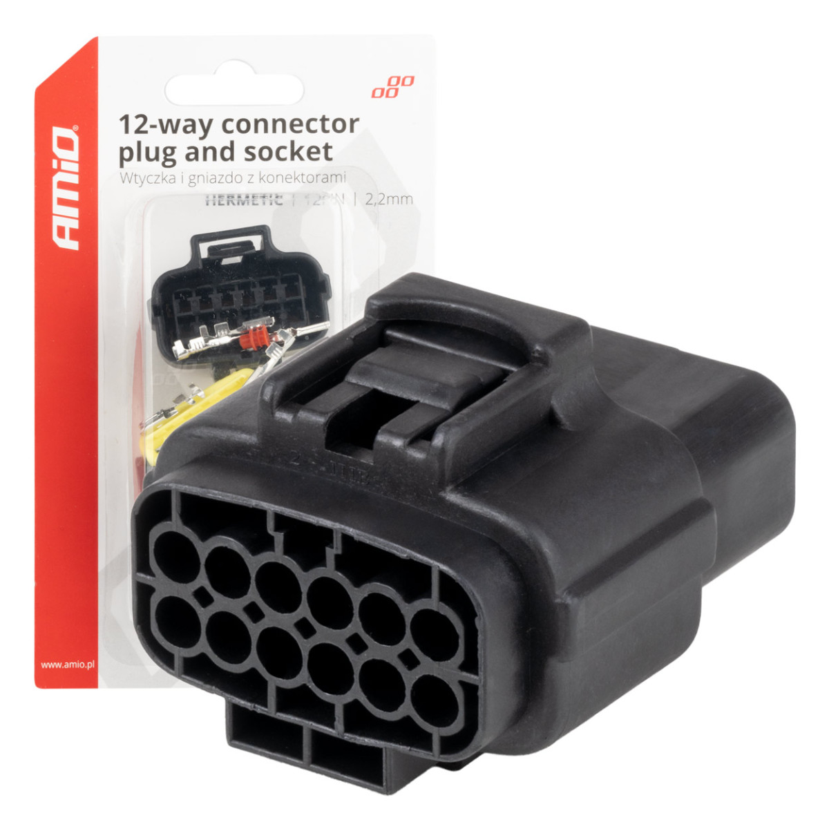 Waterproof 12-pin electrical connector, 2.2 mm AMIO-04352