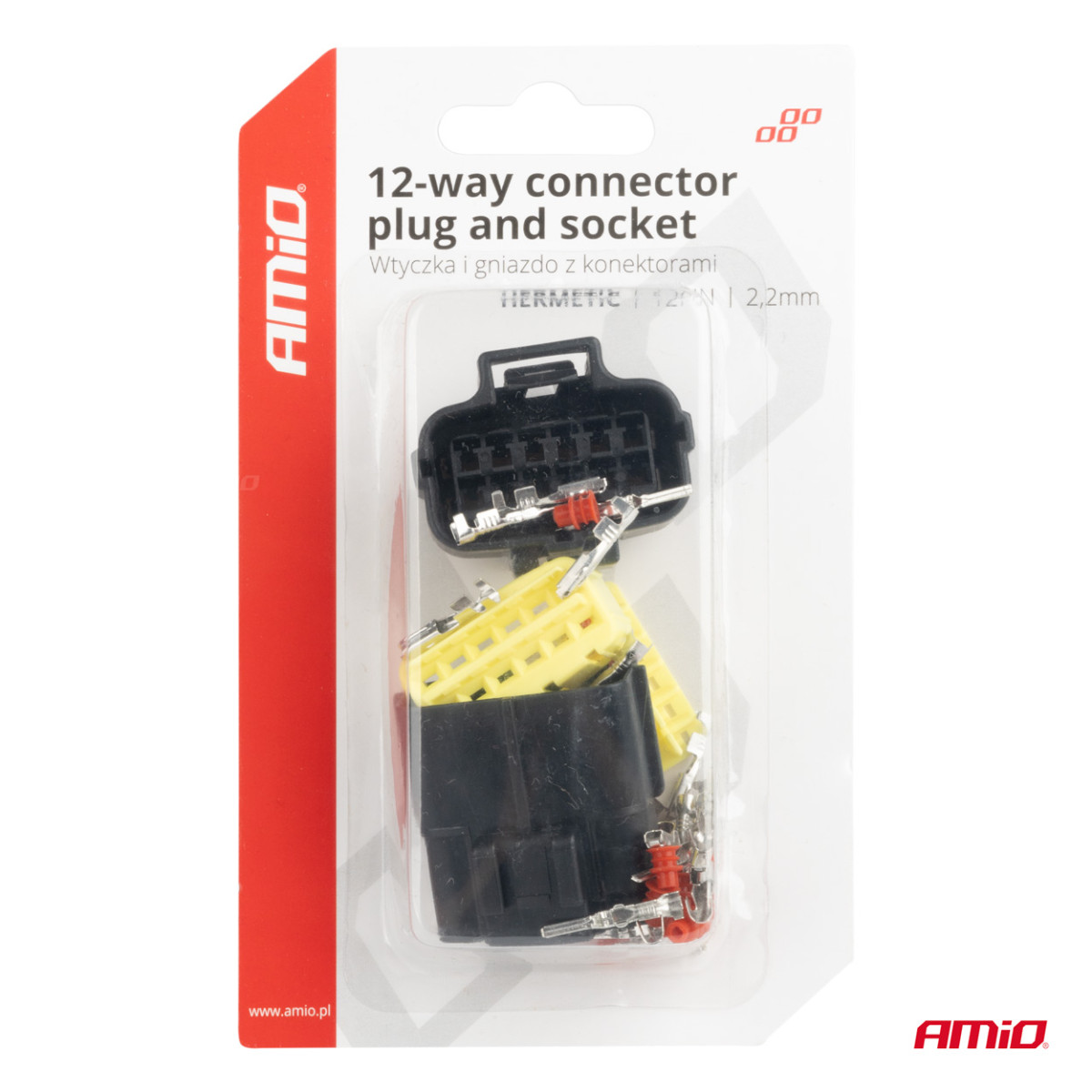 Waterproof 12-pin electrical connector, 2.2 mm AMIO-04352