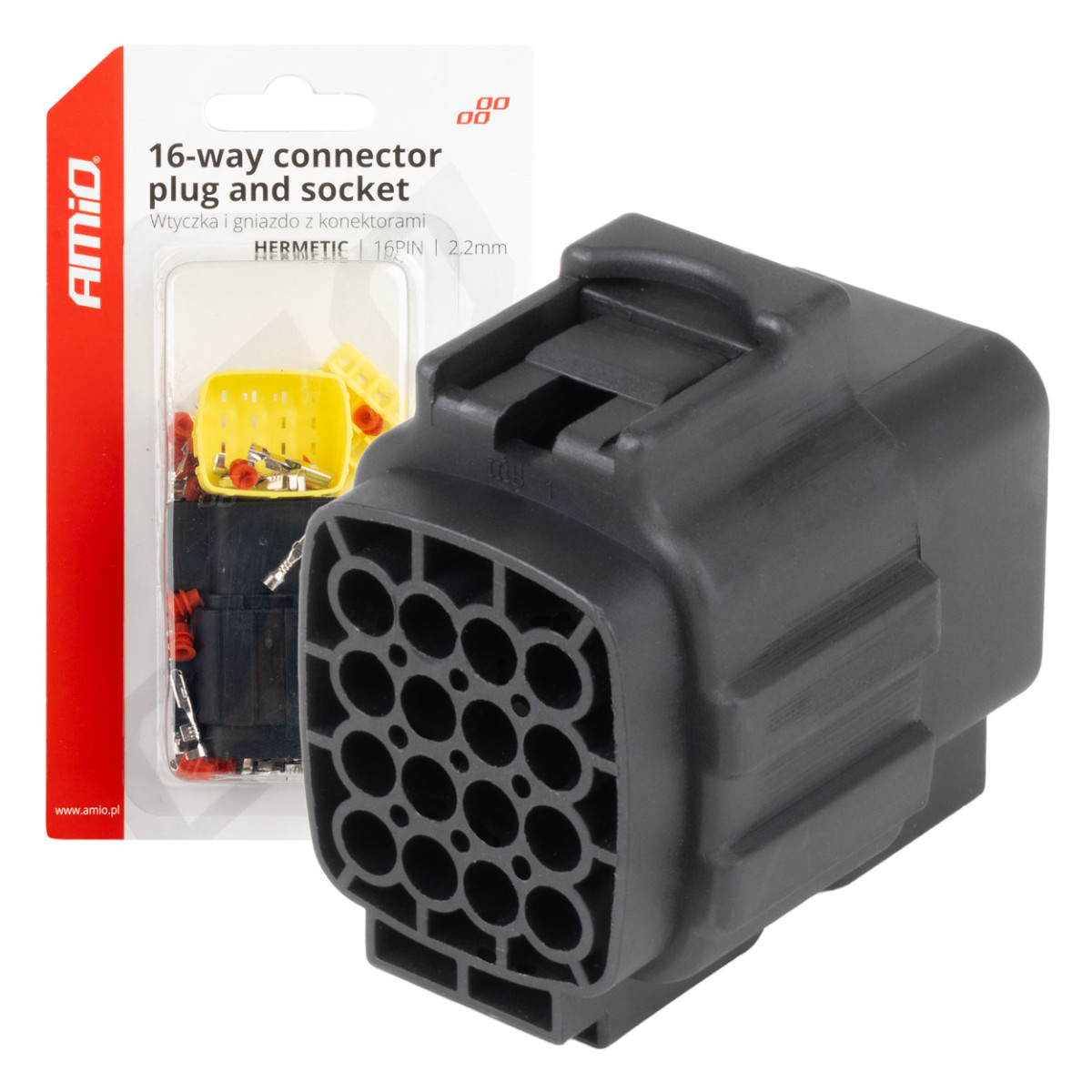 Waterproof 16-pin electrical connector, 2.2 mm AMIO-04353