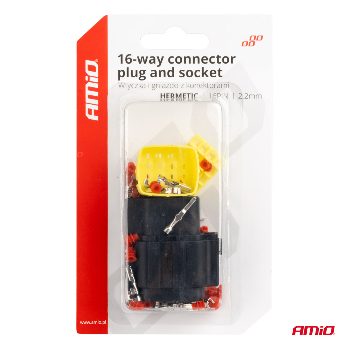 Waterproof 16-pin electrical connector, 2.2 mm AMIO-04353
