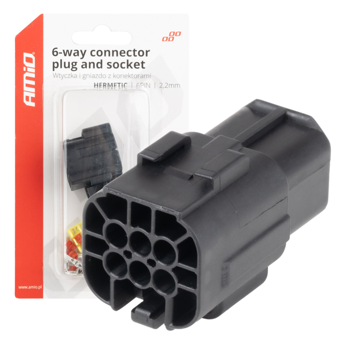 Waterproof 6 PIN connector - plug and socket, 2.2 mm, AMIO-04349