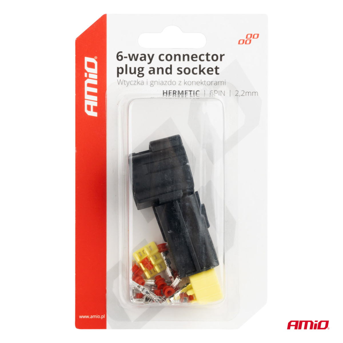 Waterproof 6 PIN connector - plug and socket, 2.2 mm, AMIO-04349