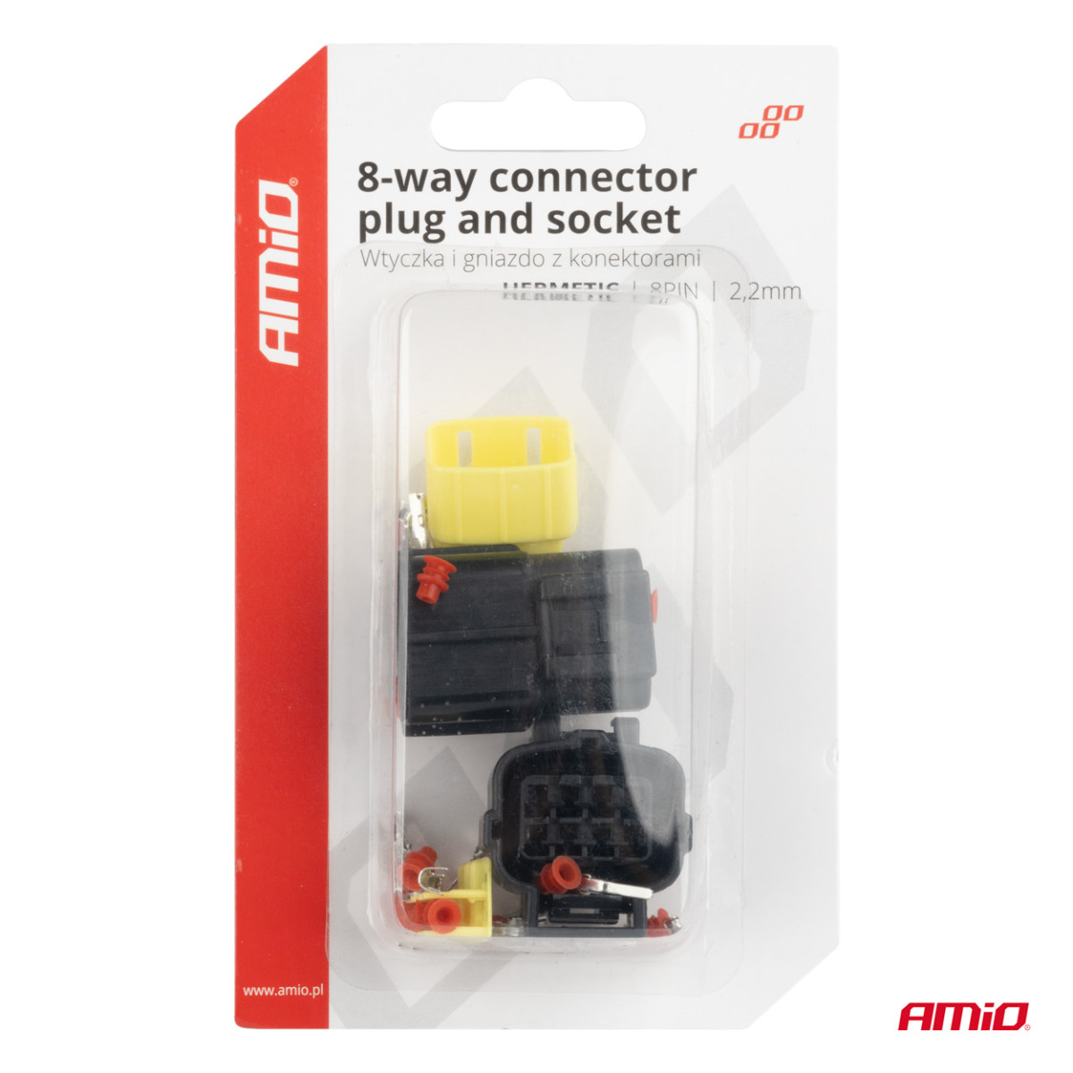 Waterproof 8-pin electrical connector, 2.2 mm AMIO-04350