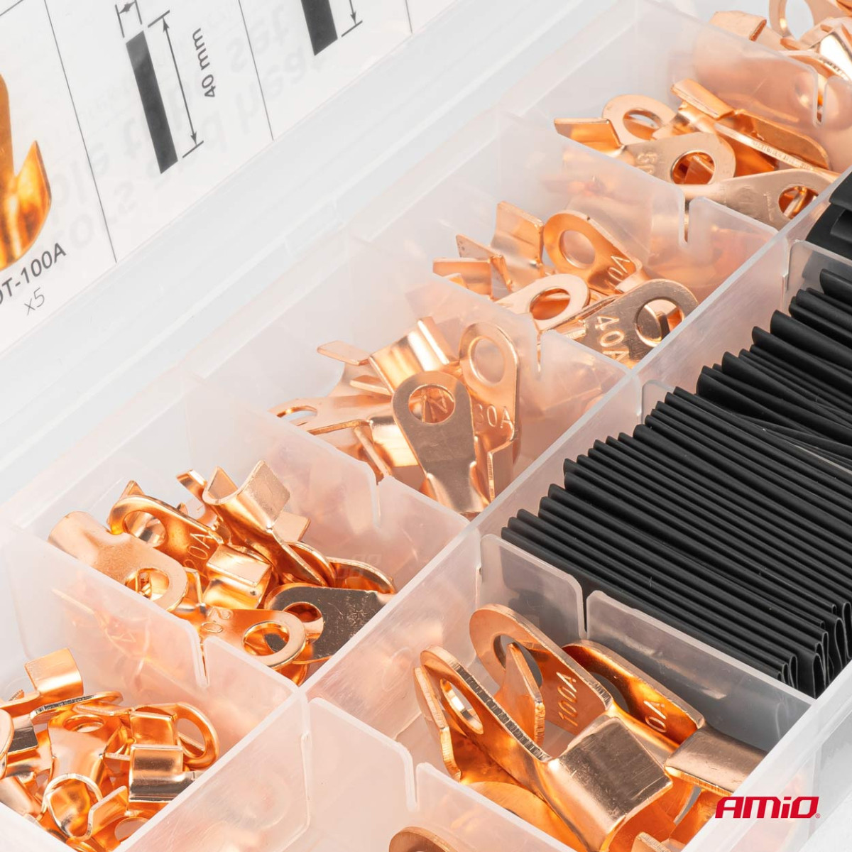Set of copper ring connectors and heat shrink sleeves, 180 pcs., AMIO-03984