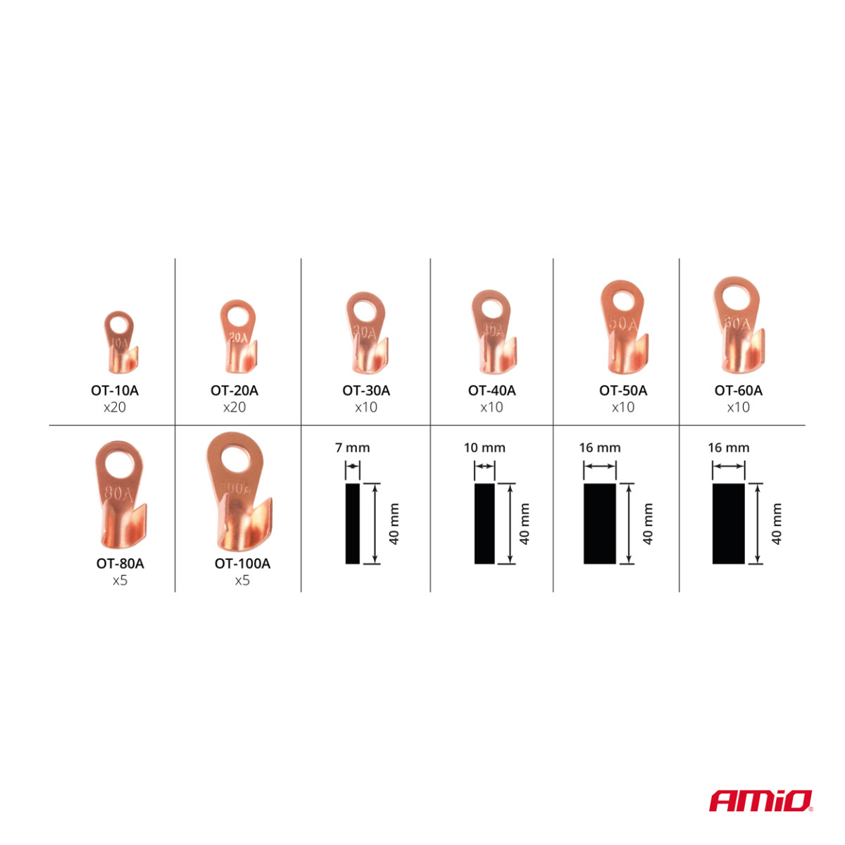 Set of copper ring connectors and heat shrink sleeves, 180 pcs., AMIO-03984