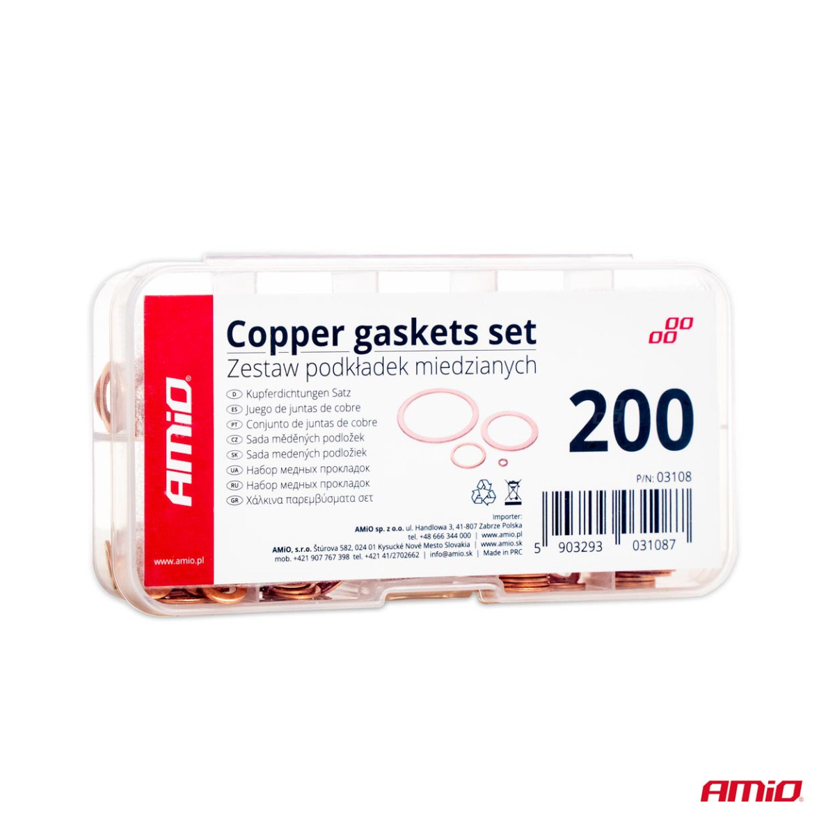 Copper gasket set, 200 pcs. AMIO-03108
