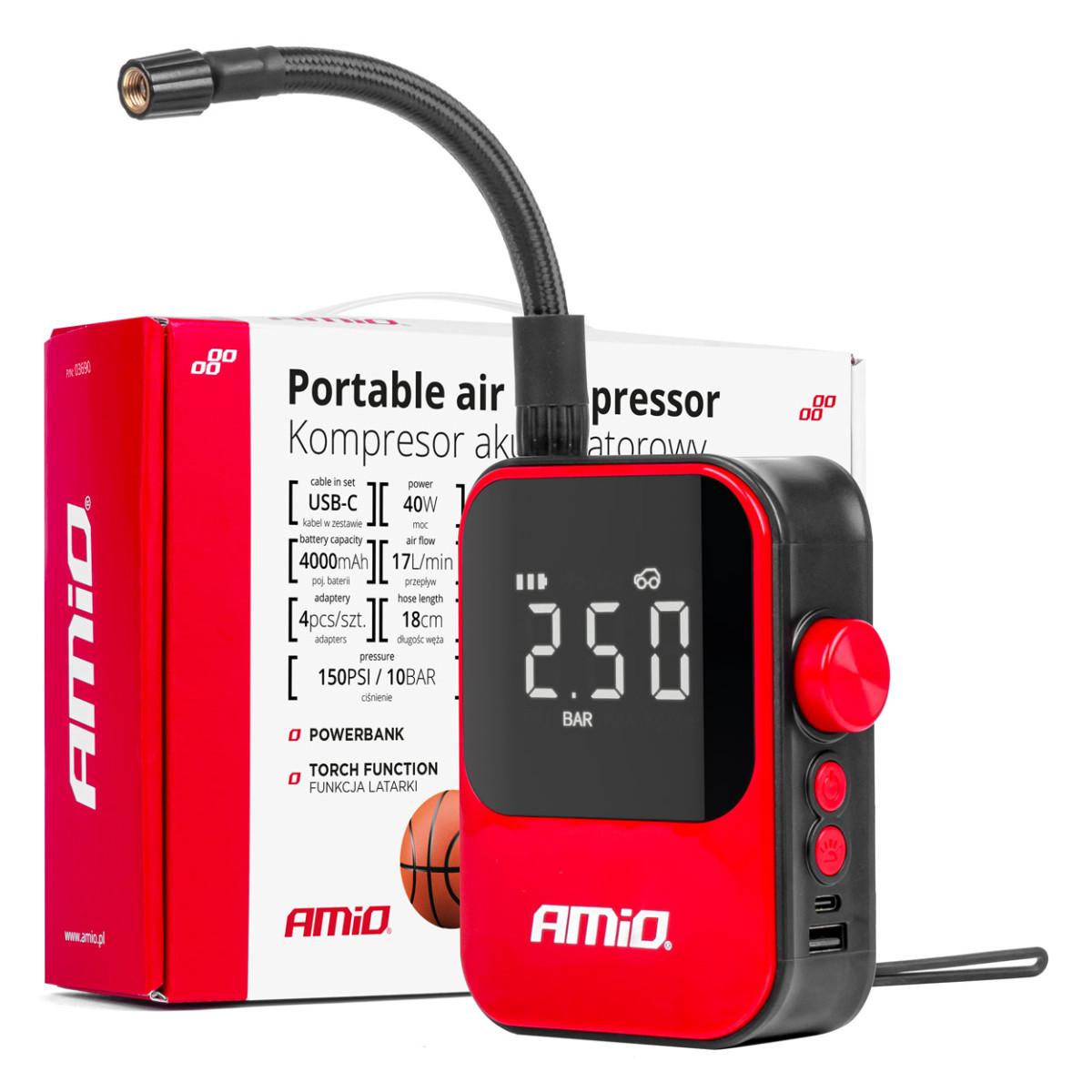 Wireless car compressor 40W with powerbank AMIO-03690