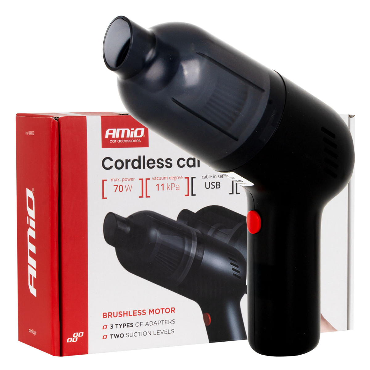 Cordless car vacuum cleaner 70 W, 11 kPa, USB-C, with HEPA filter, VC-08 AMIO-04416