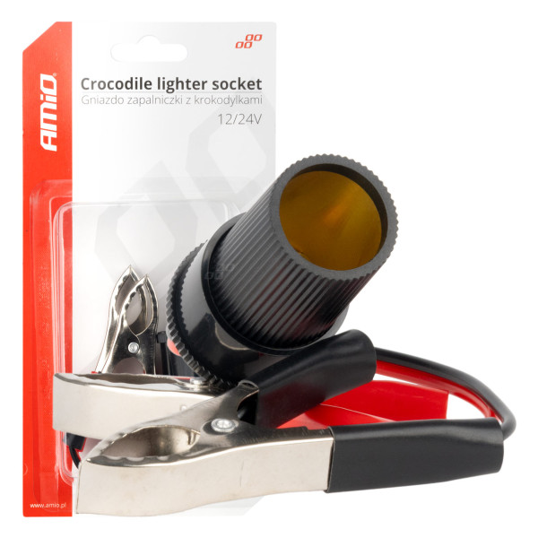 Cigarette lighter adapter 12V/24V, crocodile type, 15 cm AMIO-03803