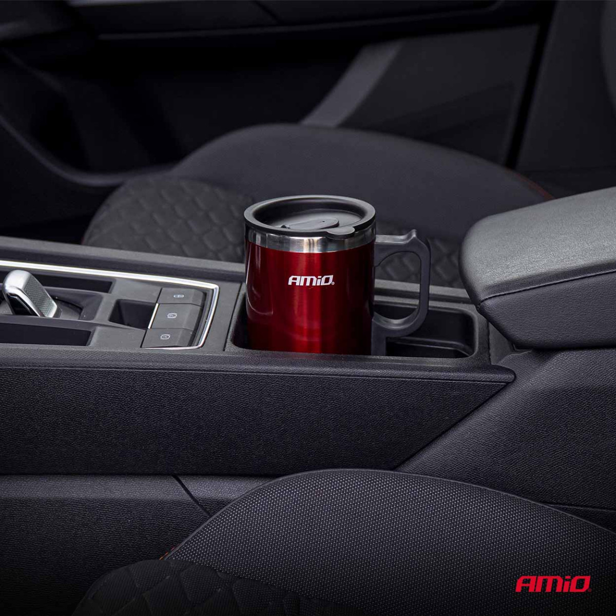 Car kettle-cup, 450 ml 12V, red, AMIO-02177