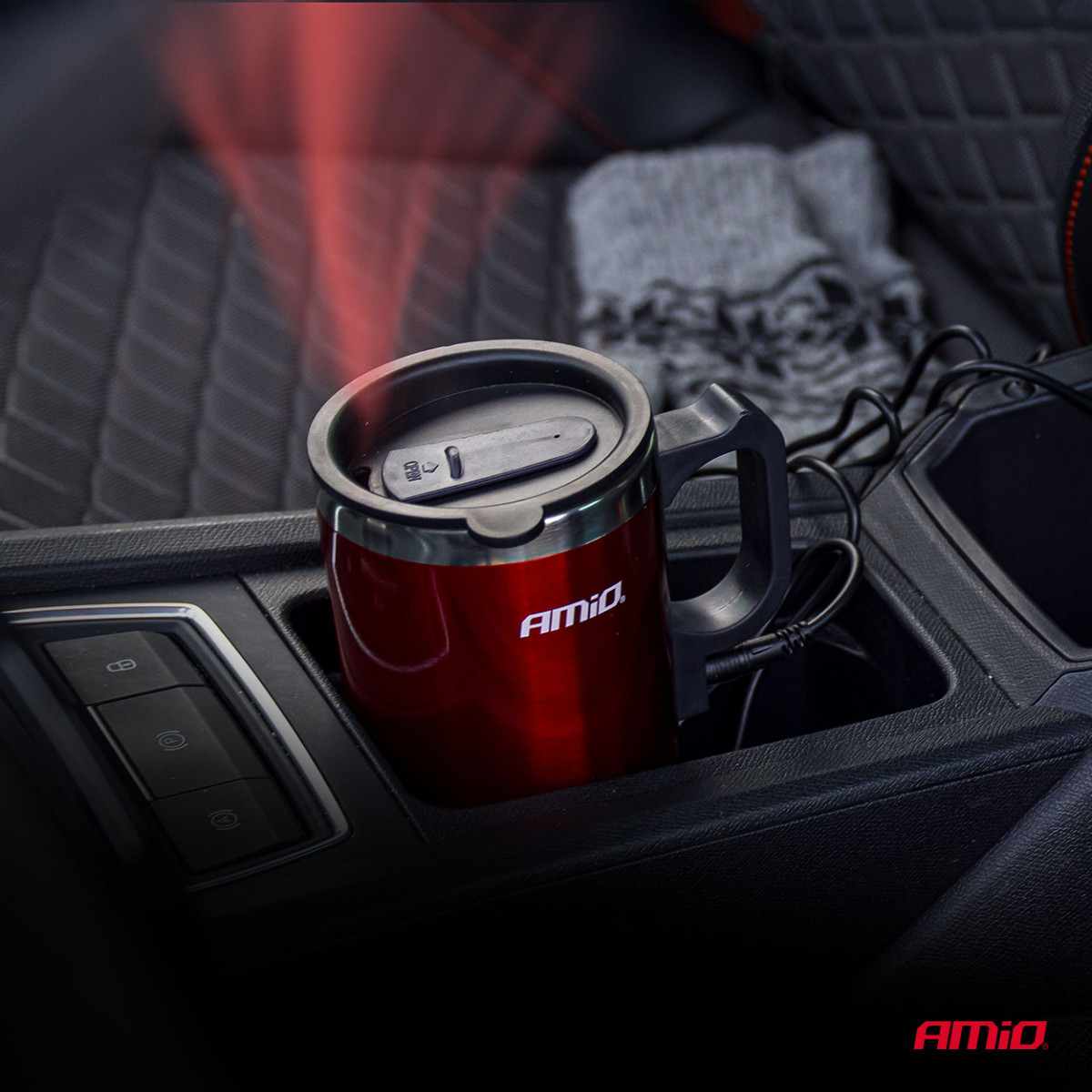 Car kettle-cup, 450 ml 12V, red, AMIO-02177