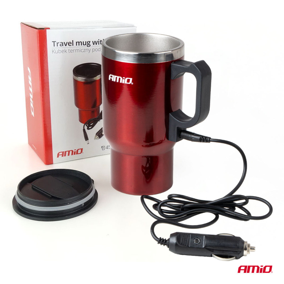 Car kettle-cup, 450 ml 12V, red, AMIO-02177