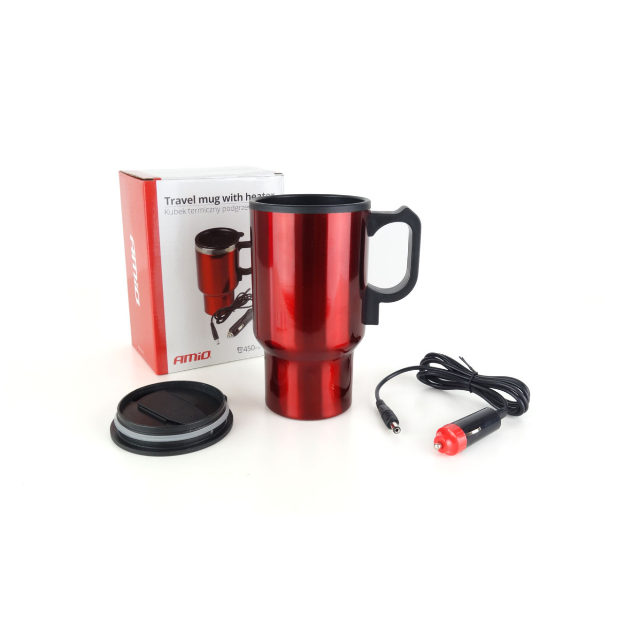 Car kettle-cup, 450 ml 12V, red, AMIO-02177