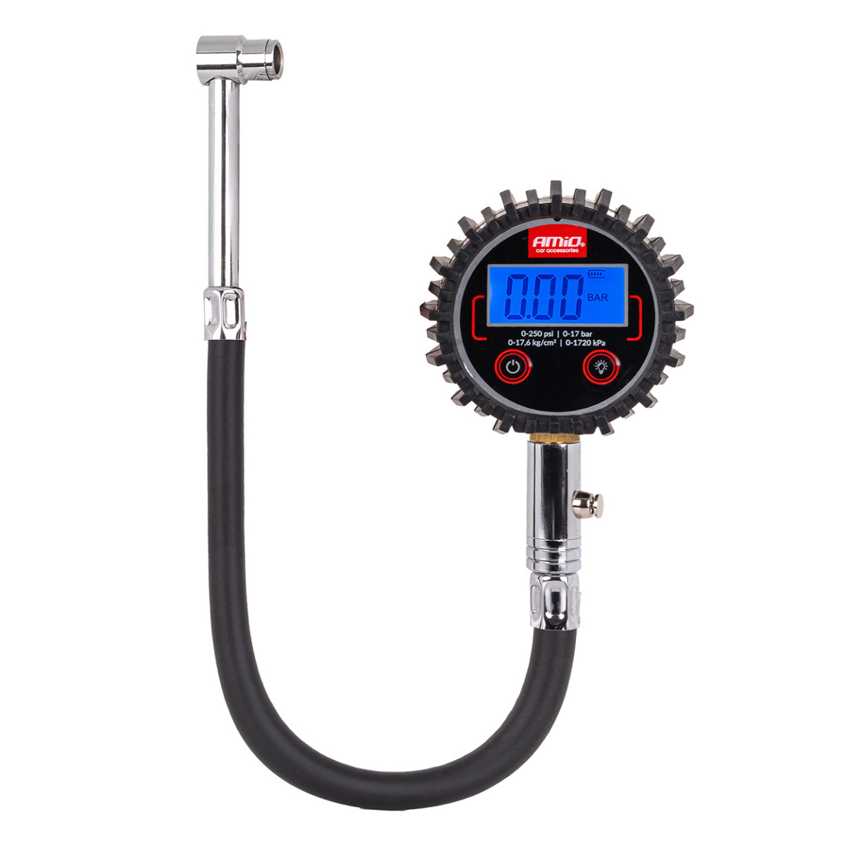 Digital pressure gauge with 30 cm hose and drain valve 17 bar AMIO-04465