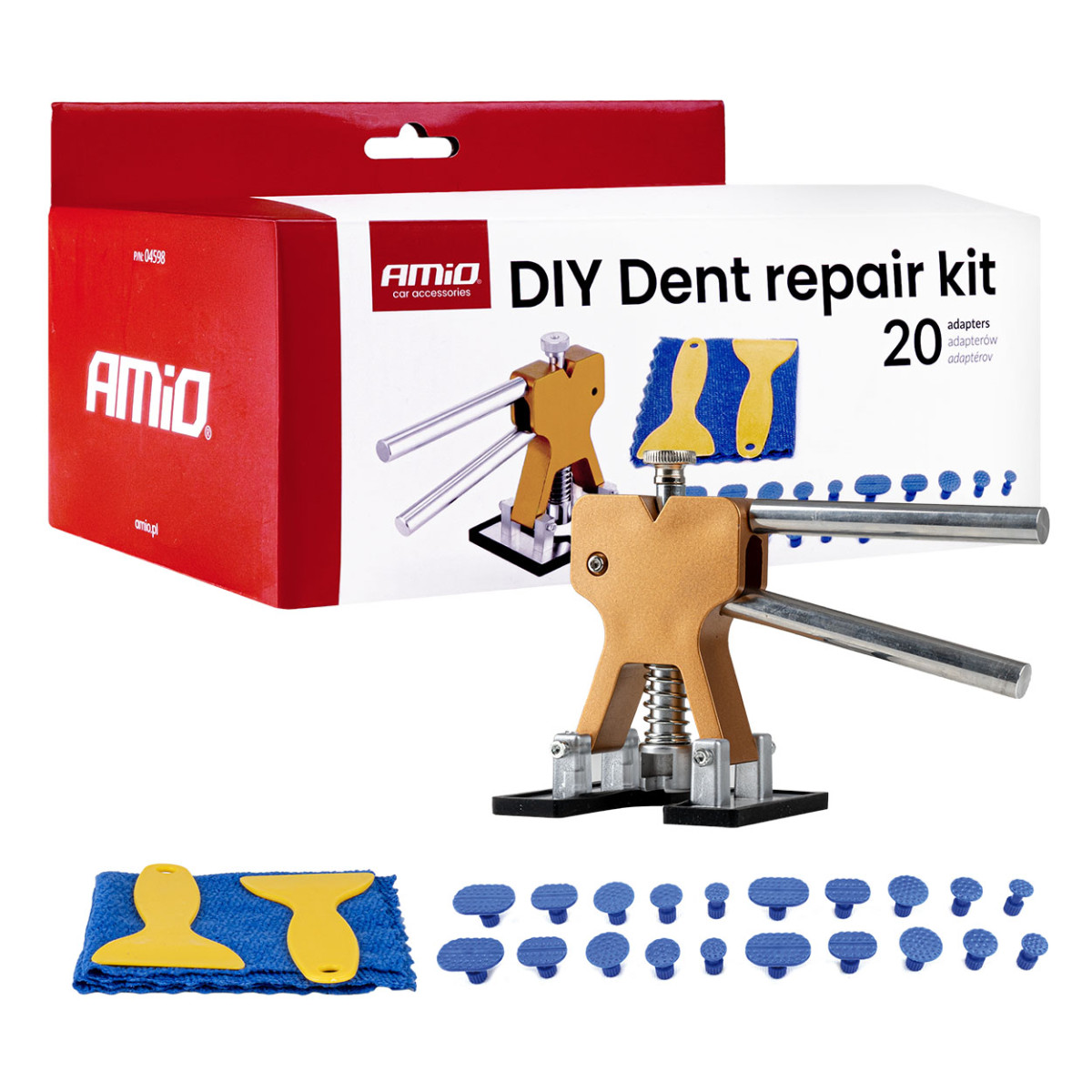 PDR kit set – for car body dent repair, 20 pcs. tips, AMIO-04598
