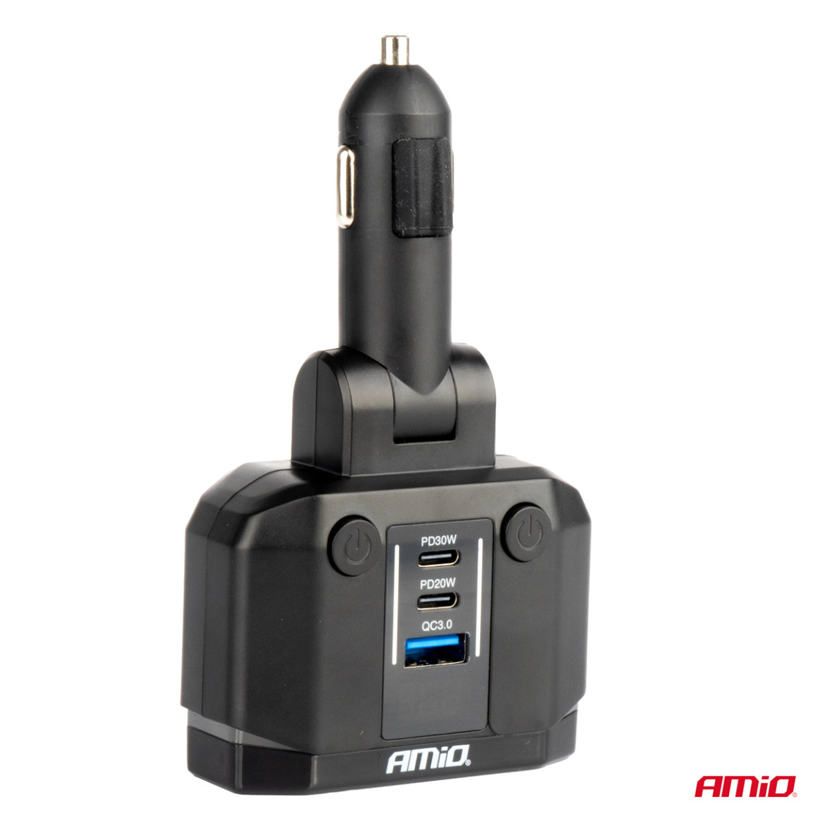 Dual car power socket PD30W PD20W QC3.0 12/24V, max 200W, AMIO-04174