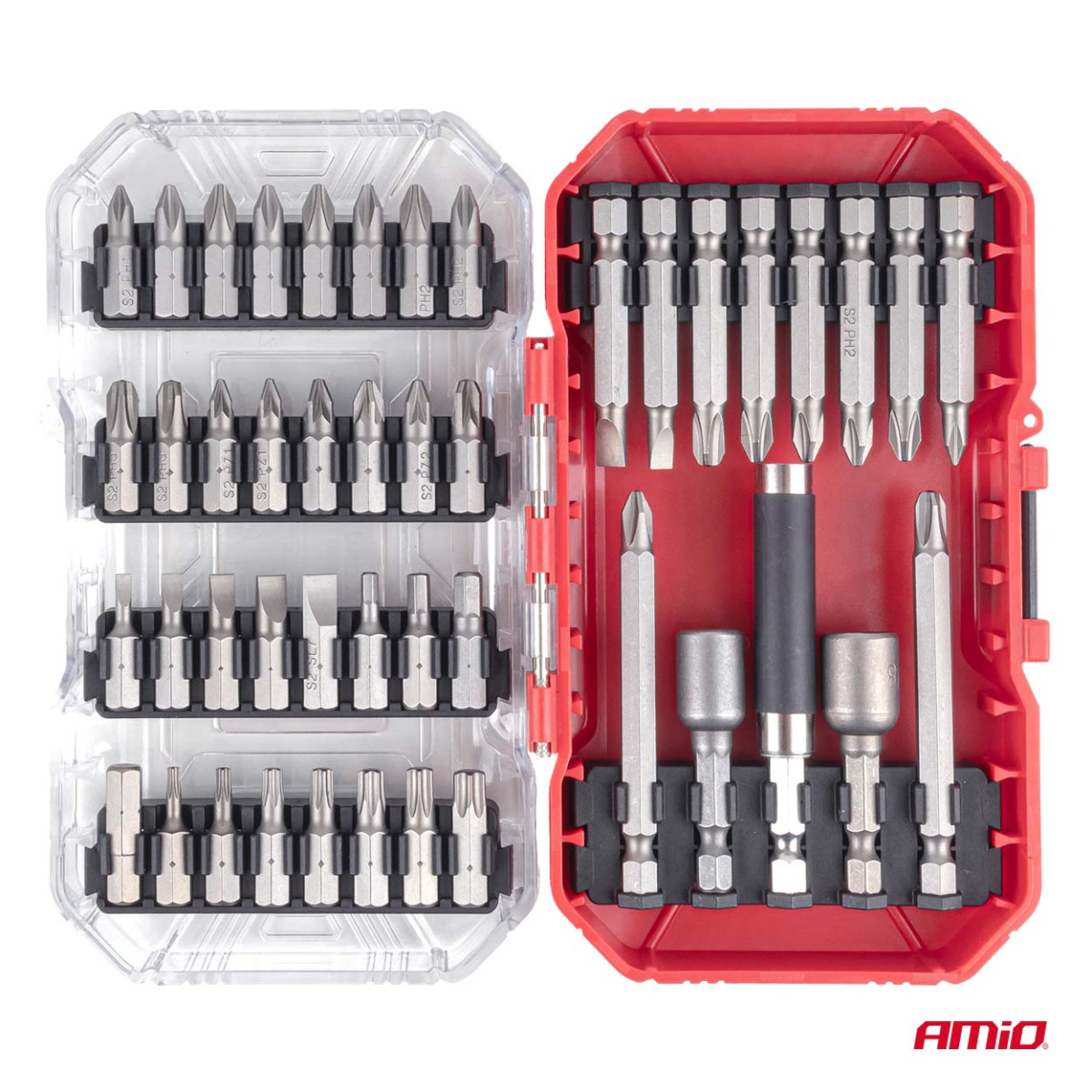 Screwdriver bit and socket set, S2, PH, 45 pcs., AMIO-04932