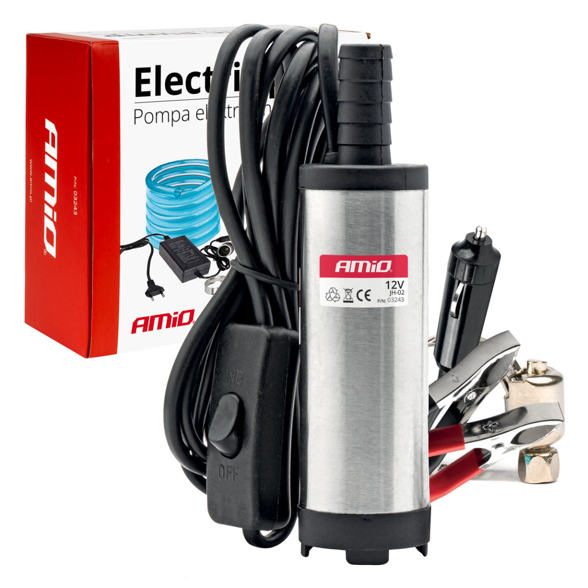 Submersible electric diesel fuel suction pump 38 mm 12V/230V with hose AMIO-03243