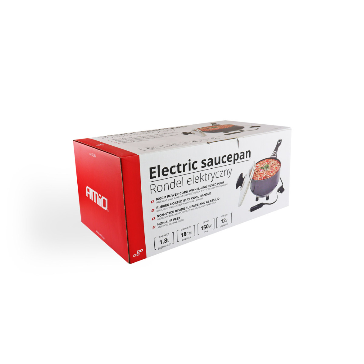 Electric pot with lid for car, 18 cm x 8 cm 150W 12V, AMIO-02534