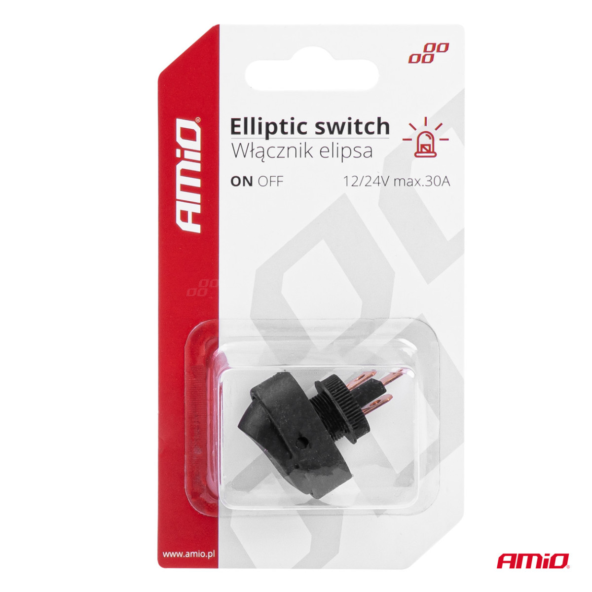 Elliptical switch with red light 12/24V max 30A ON/OFF AMIO-03089