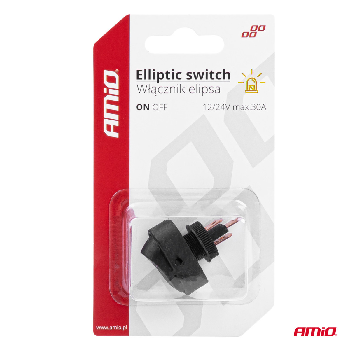 Elliptical switch with yellow illumination 12/24V max 30A ON/OFF AMIO-03088