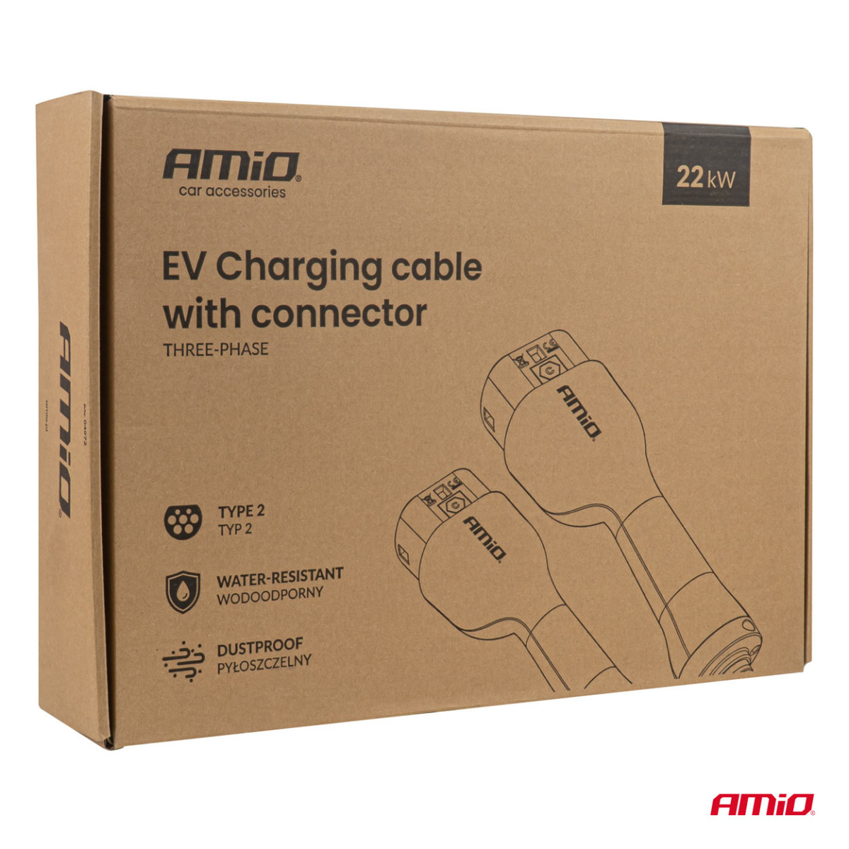 Electric vehicle charging cable Type 2 – Type 2, 3-phase, 22 kW, 5 m, AMIO-04972