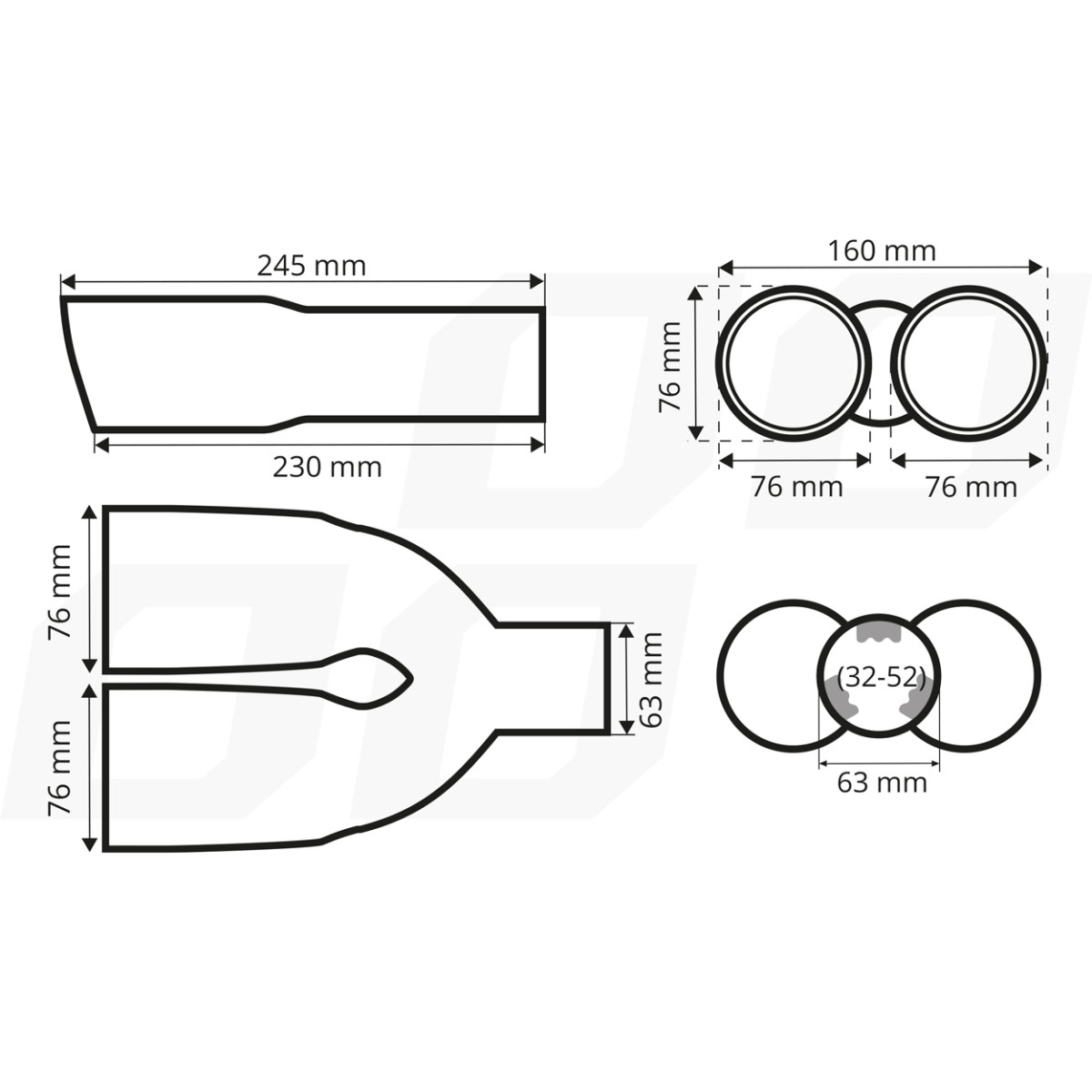 Muffler tip, stainless steel, black matt chrome, double AMiO-04063