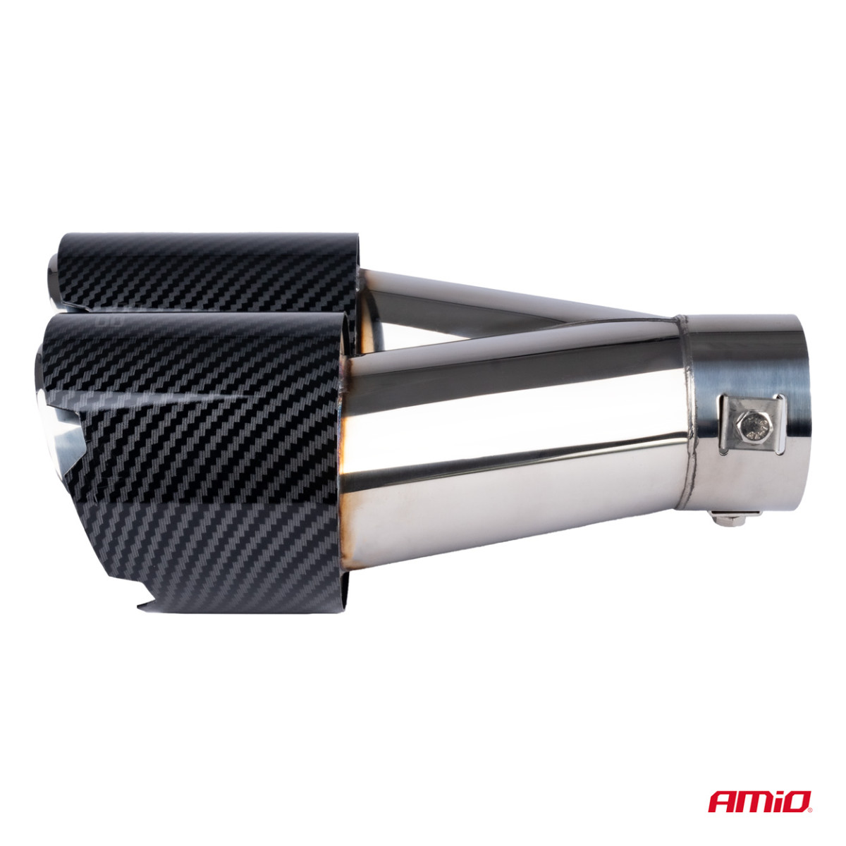 Muffler tip, stainless steel, carbon, double, right, AMiO‑04070