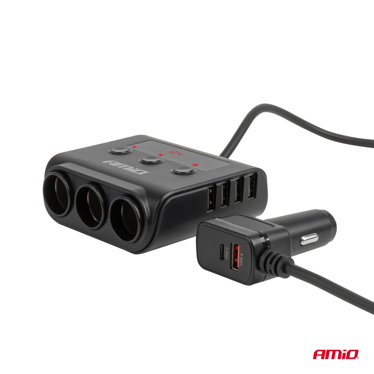 Socket splitter 12/24V with 4x USB-A QC3.0 PD3.0 180W AMIO-04835