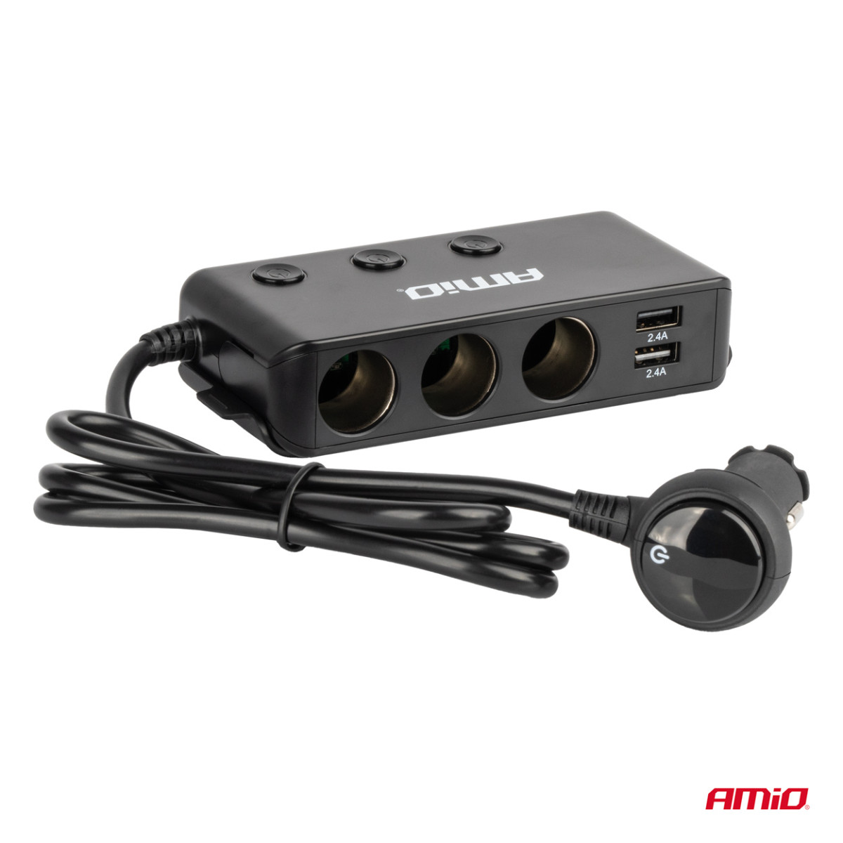 Extension socket with voltmeter, USB and USB-C 12-24 V, AMIO-03781