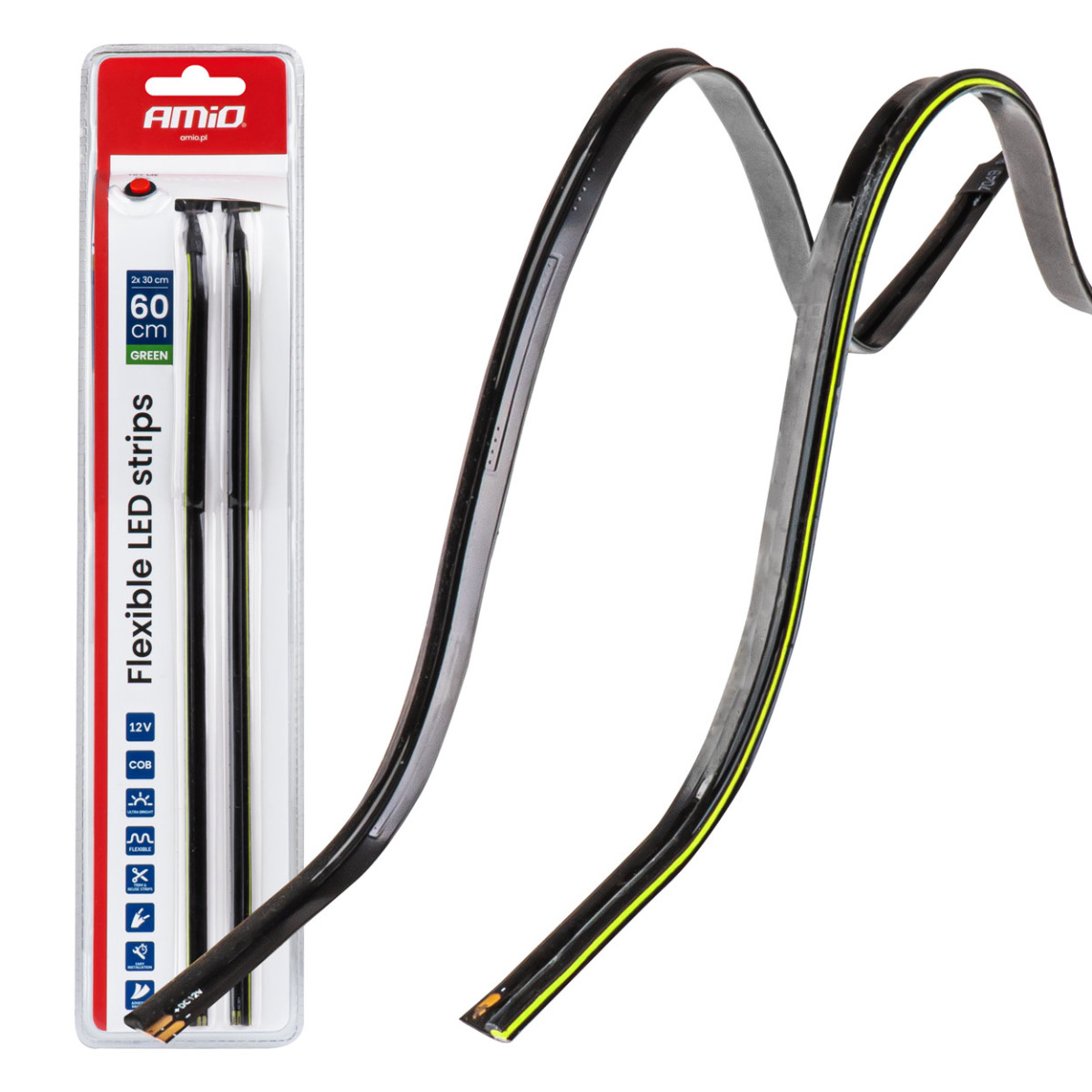Flexible side COB LED strips 2x30 cm 12V, green