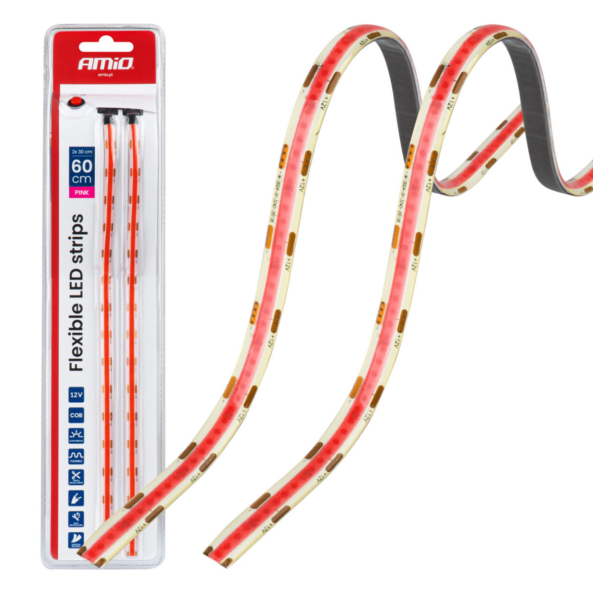 Flexible COB LED strips 2x30 cm 12V, pink