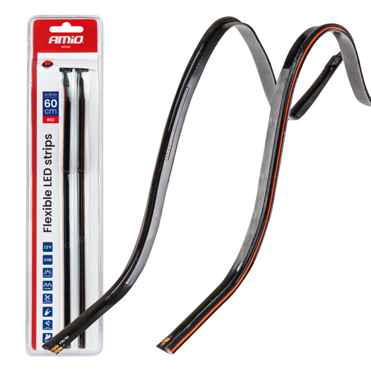 Flexible side COB LED strips 2x30 cm 12V, red 