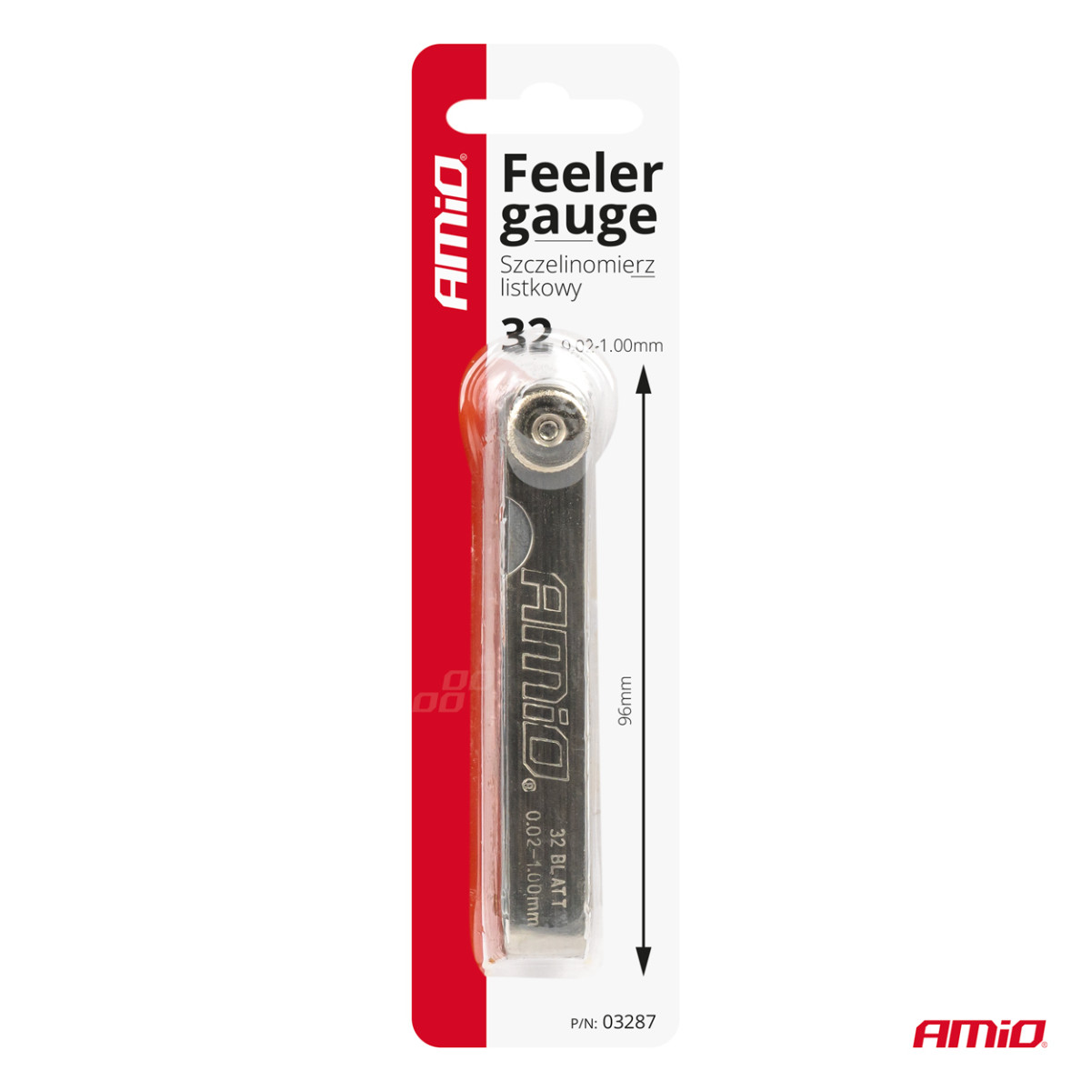 Feeler gauge 0.02–1 mm, 32 sheets, 89 mm, AMIO-03287