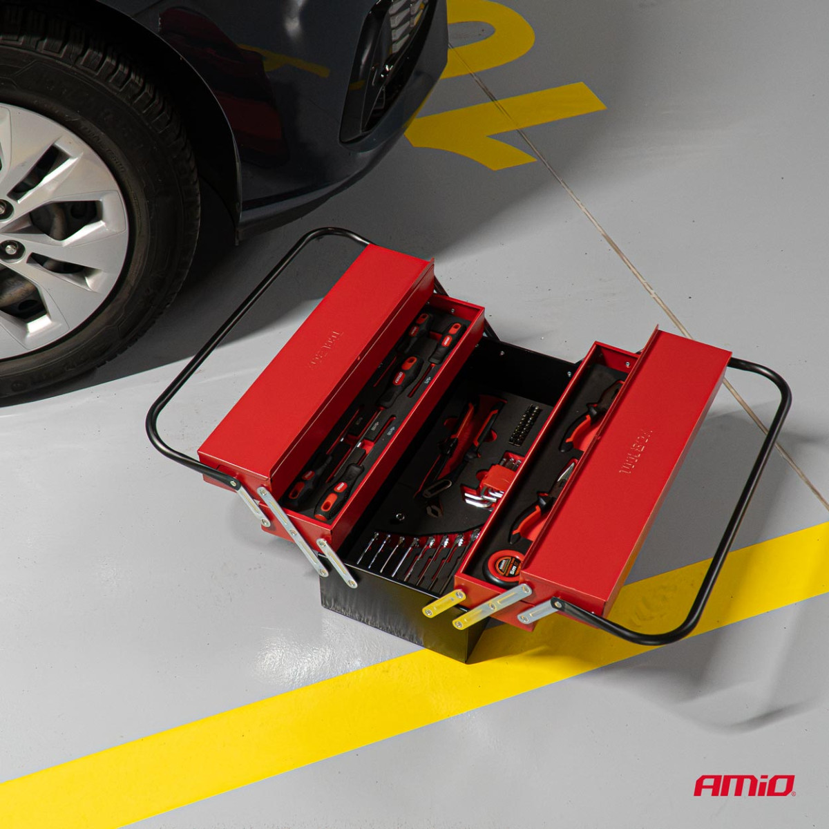 Folding toolbox with CrV tools, 86 pcs., 460x200x200 mm, AMIO-04984