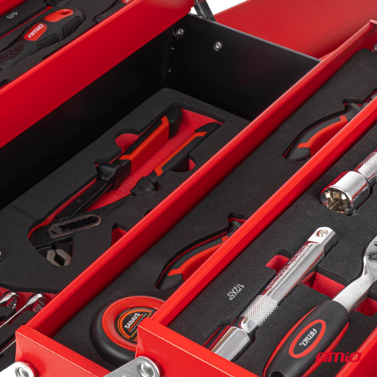 Folding toolbox with CrV tools, 86 pcs., 460x200x200 mm, AMIO-04984